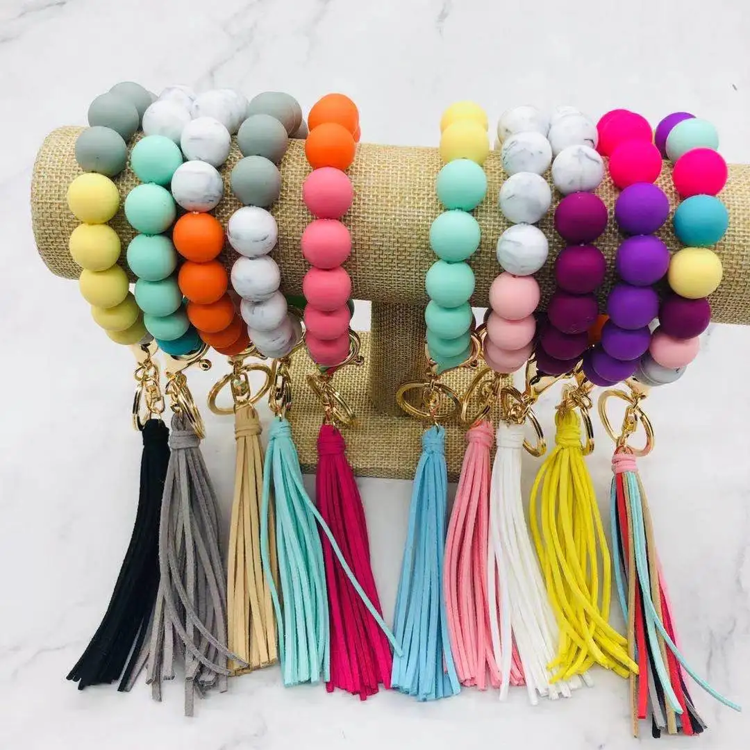 

Fashionable Colorful Silicone Keyring Bracelet Handmade Elastic Bead Bracelet for Women Wholesale Price Holder Wrist bracelet