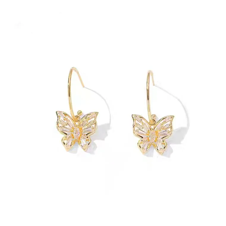 

New Fashion Boutique Earrings Temperament Crystal Butterfly Earrings 925 Silver Butterfly Hoop Earrings For Women, Picture shows