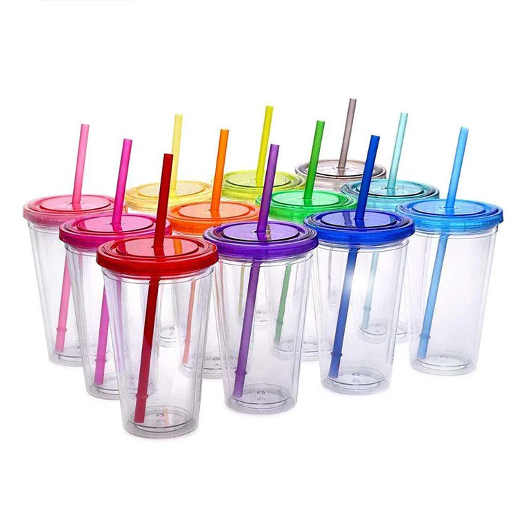 

Feiyou Yiwu supplier custom 450ml clear double wall juice drinking cup bpa free reusable travel plastic mug tumbler with straw, Customized colors acceptable