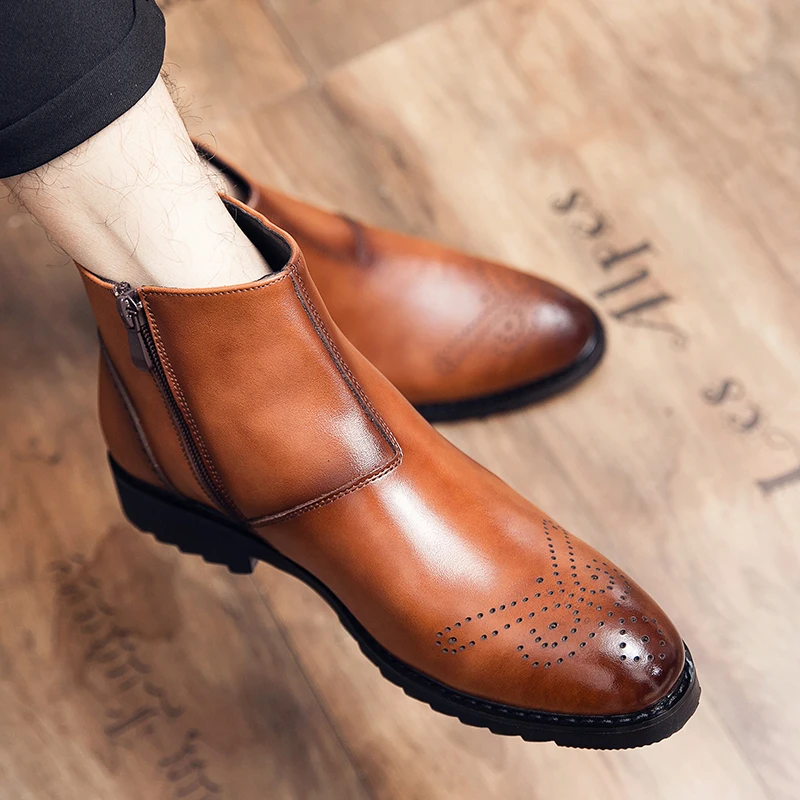 

7566 2021 England style men's leather shoes ankle boots