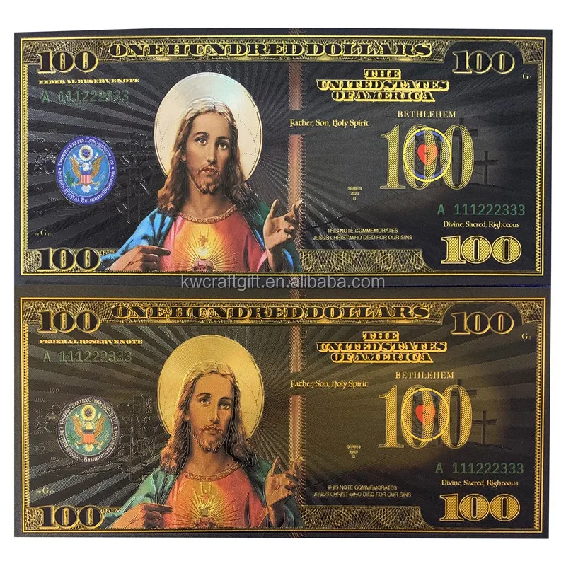 

Waterproof high technology money Black foil bronzing Christianity banknote Black 24K gold design Jesus dollar bills