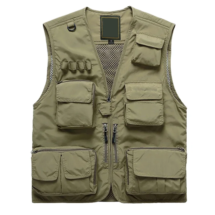 

KY BIG SIZE men multi pockets mesh back Vintage revived gilet khaki hunting fishing waistcoat waterproof vest