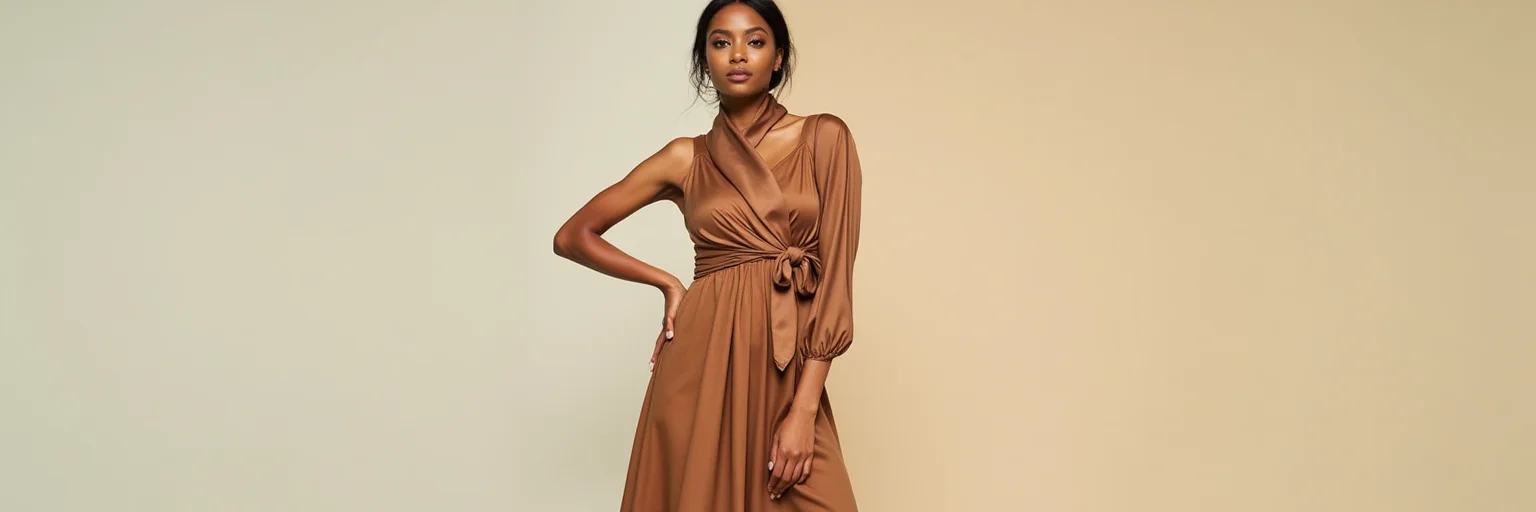 midi brown dress for women Brown Plaid Boat Neck A-Line Midi Dress main image 0