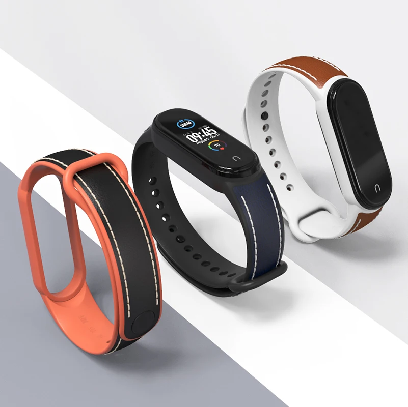 

2021 new hot leather with tpu silicone mi band 5 strap smartwatch for xiaom mi band 5/nfc strap