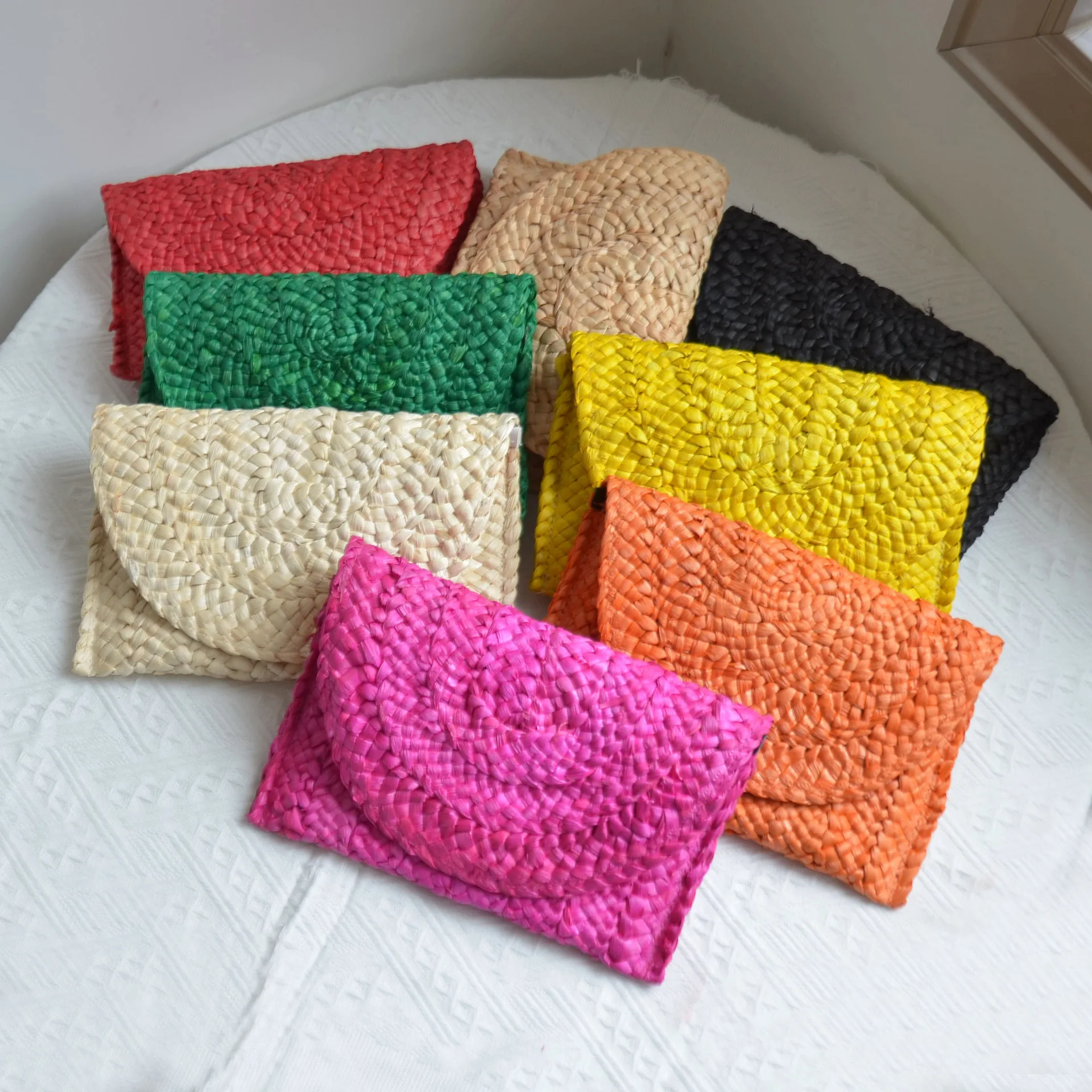 

Fashion Color Summer Bag Women handbag Natural Straw Half Round Mini Beach Clutch Bag