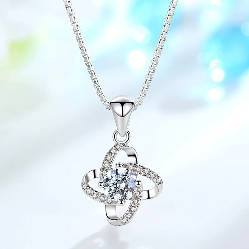 Wholesale New Fashion Jewelry Chain 925 Silver Four Leaf Clover Zircon Necklace for Women