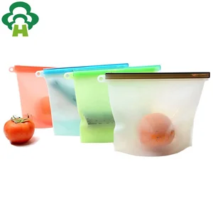1000ml Zipper Top Sealing Reusable Silicone Food Bag Keeping Fresh Food Preservation Bag Reusable Silicone Food Storage Bag