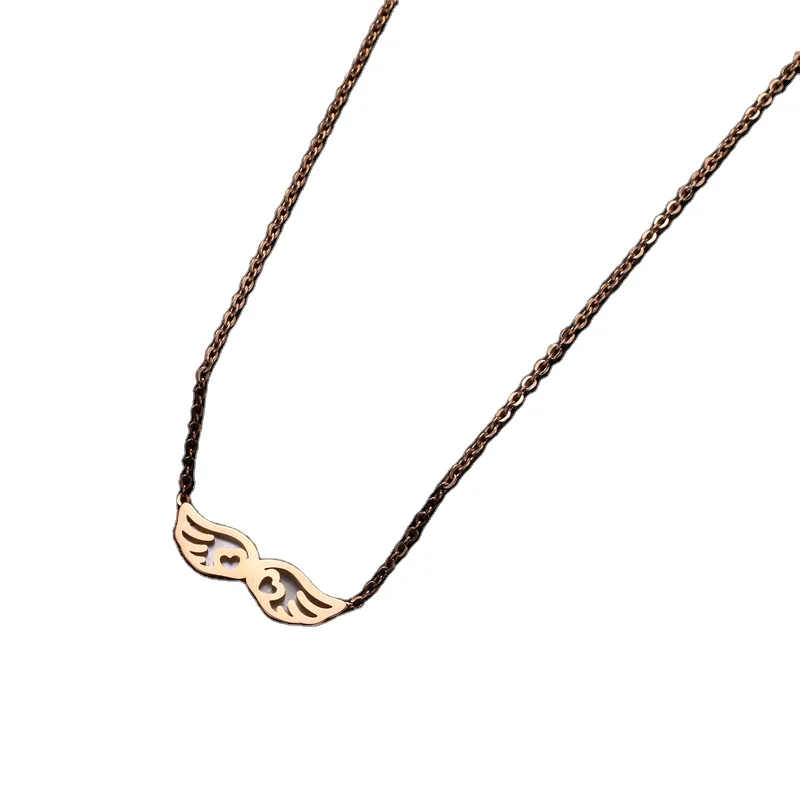 

2021 new fashion trend wild angel wings titanium steel necklace, Rose gold color