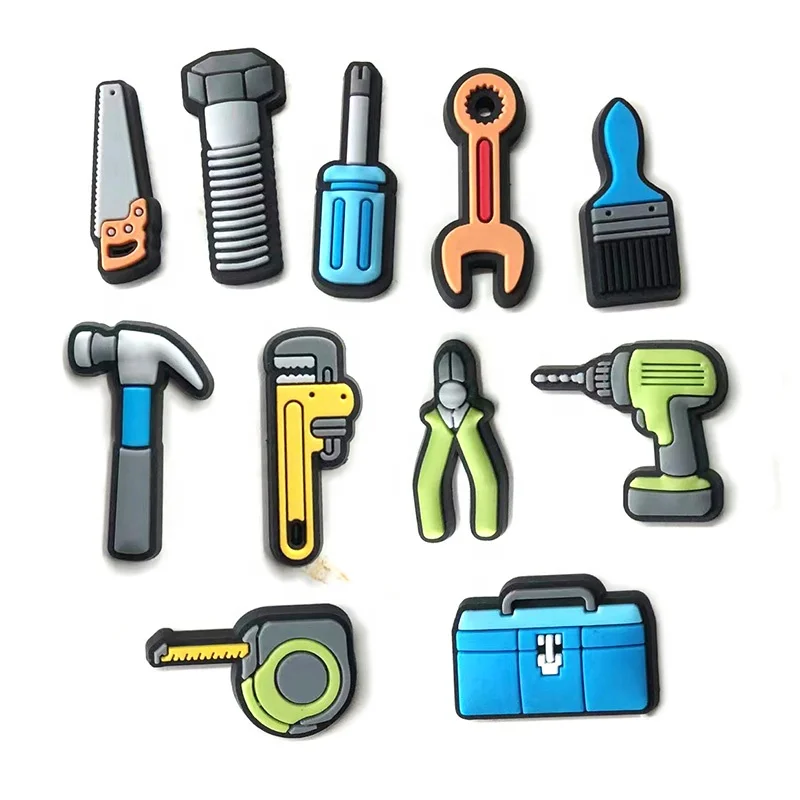 

2022 new arrivals cute hand tools sets toolbox croc shoe charms for clog shoes decorations, As pics