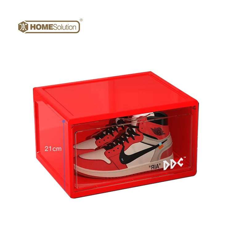 

New Design High Sealing Moisture-proof Washable Custom Eco Plastic Magnetic Acrylic Sneakers Shoe Storage Box, Black,red,white,custom