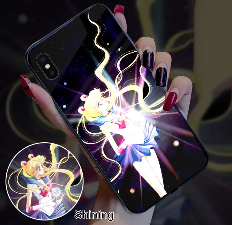 

2021 New cell phone accessories cellphone lighting flash voice smart control mobile glass led phone case for iPhone 12 11pro Max