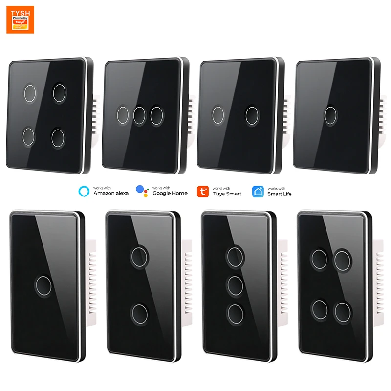Tuya TYSH 1/2/3/4 Gang Tuya Smart Switch US EU standard Alexa Voice Control Touch Glass Wall Wireless WiFi  smart Light Switch