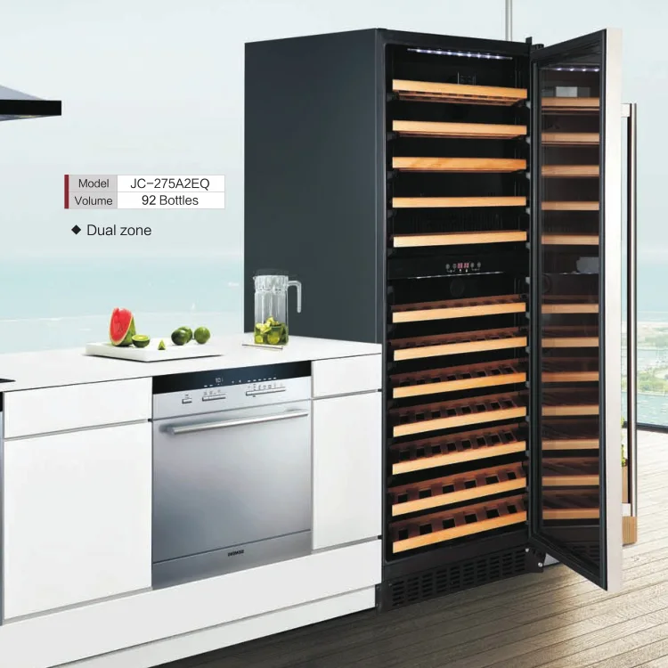 Factory Custom Luxury Dual Temperature Vertical Wine Cellar With 92 Bottles Compressor Cooling