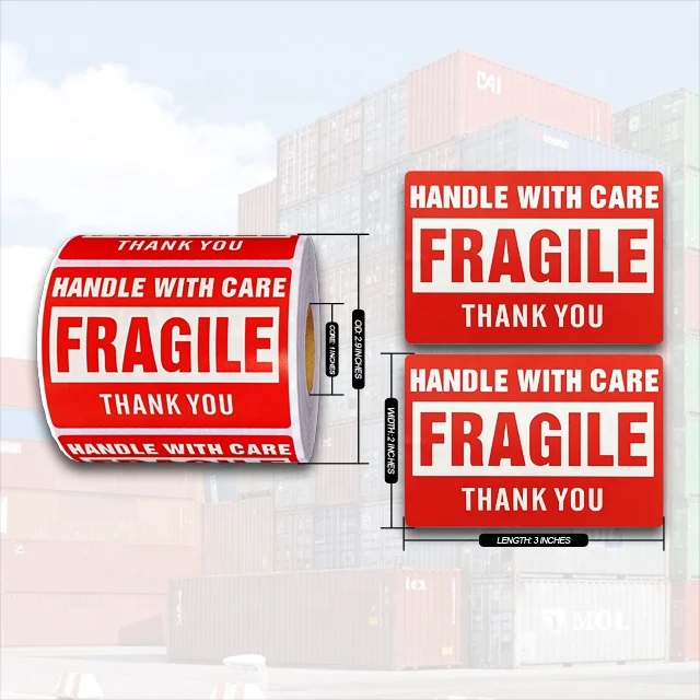 

Custom printing 2"x3" 500 labels/roll fragile handle with care warning sticker for packing Thank you shipping Fragile label
