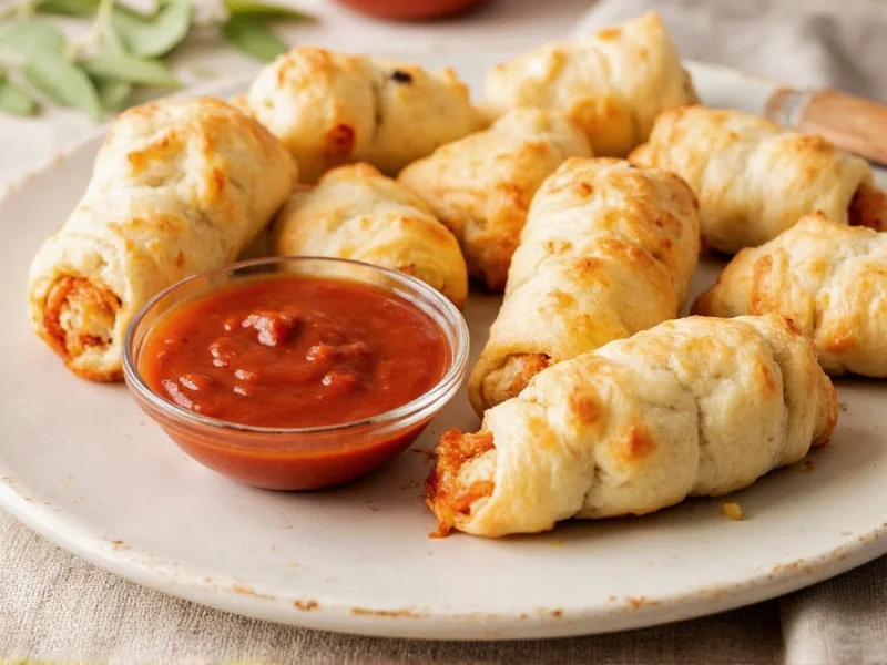 Homemade pizza rolls with dipping sauces