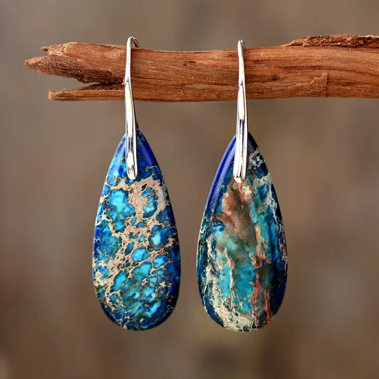 

Hot Selling Fashion New Bohemian Natural Stone Emperor Stone Drop Pendant Earrings for Women