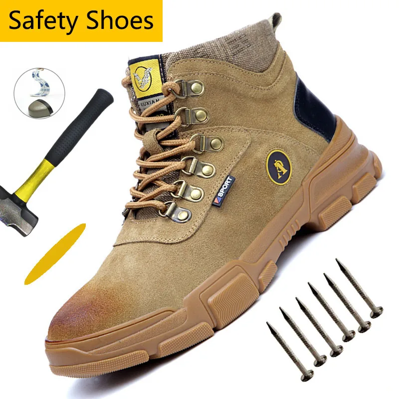 

Women Work Sneakers Men Safety Shoes Steel Toe Anticollision Fashion Outdoor Plus Size, Black yellow