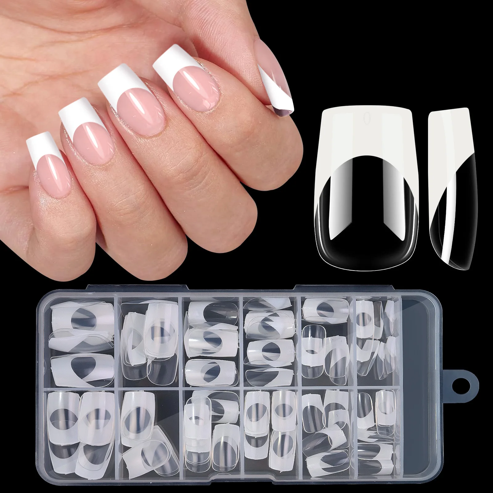 

120pcs Pink Nude White Pink Orange Fake Nails Square False Press on Nails French Full Cover Wear Finger Nail Art Tips