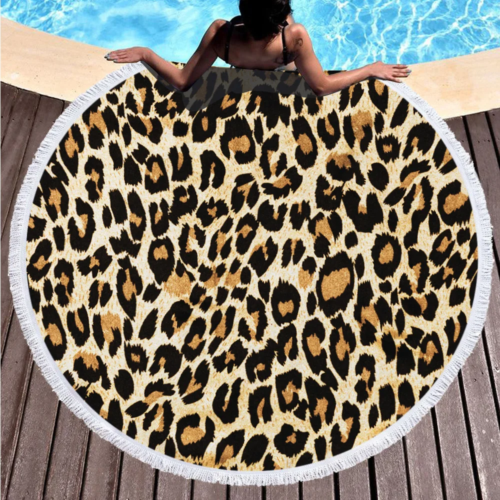 Microfiber Leopard Print Round Beach Towel Blanket For Beach Picnic