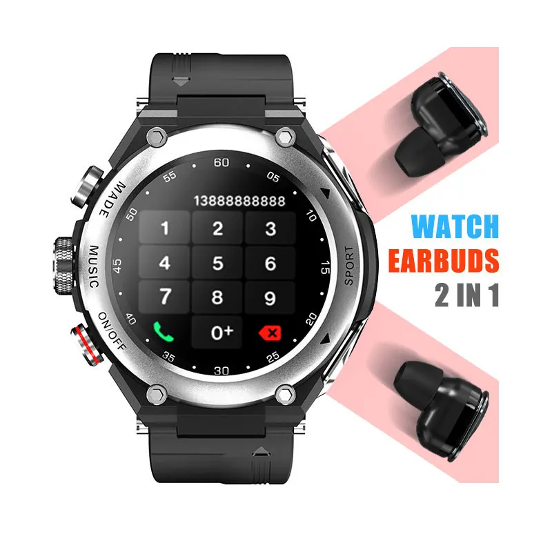 

2021 BT Call Function Smartwatch Blood Pressure Smart Watch GPS Fitness Bracelet And Wireless Earphone TWS Earbuds 2 In 1