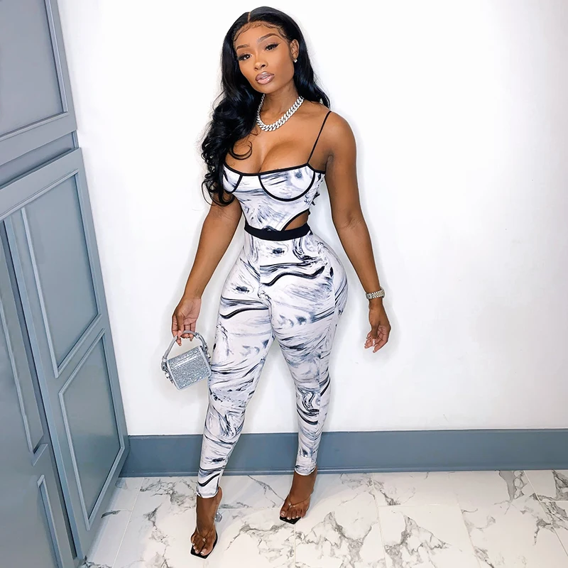 

Bomblook A20628S White Print Women's Two Piece Set Sling Sleeveless Bodysuits For Women 2021 NEW Arrival Streetwear Set