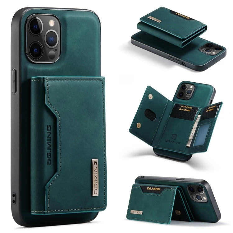 

DG.MING M2 Series 3-Fold Multi Card Bag+Magnetic Back Cover Shockproof Case with Wallet & Holder Function For iPhone 12 Pro Max, Green