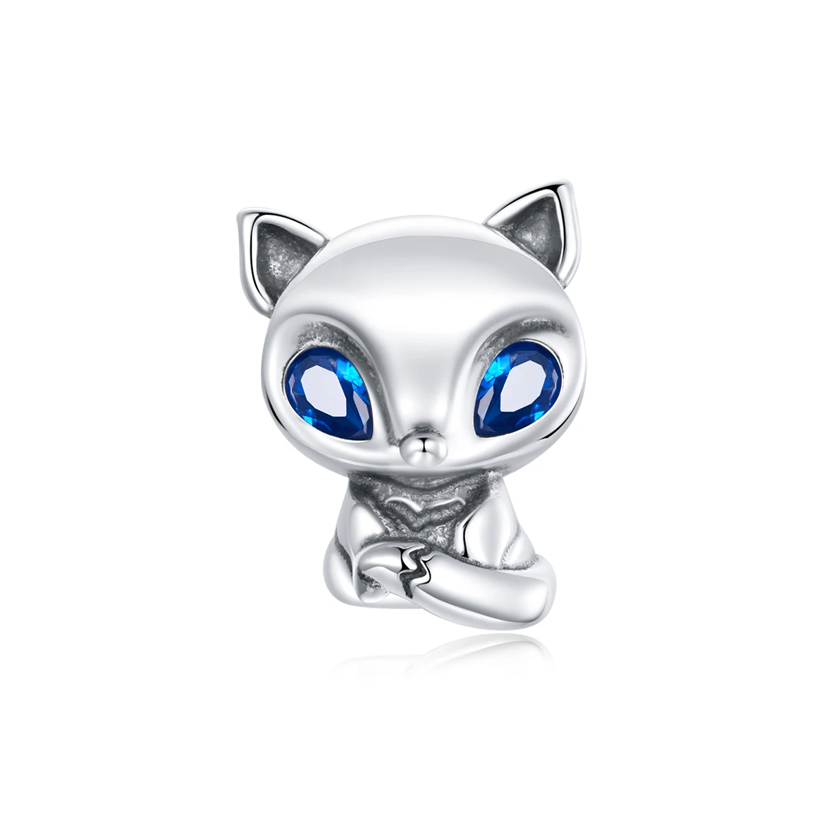 

Sterling silver s925 cute animal lively small fox pendant DIY blue zircon bracelet beads charms, Sliver