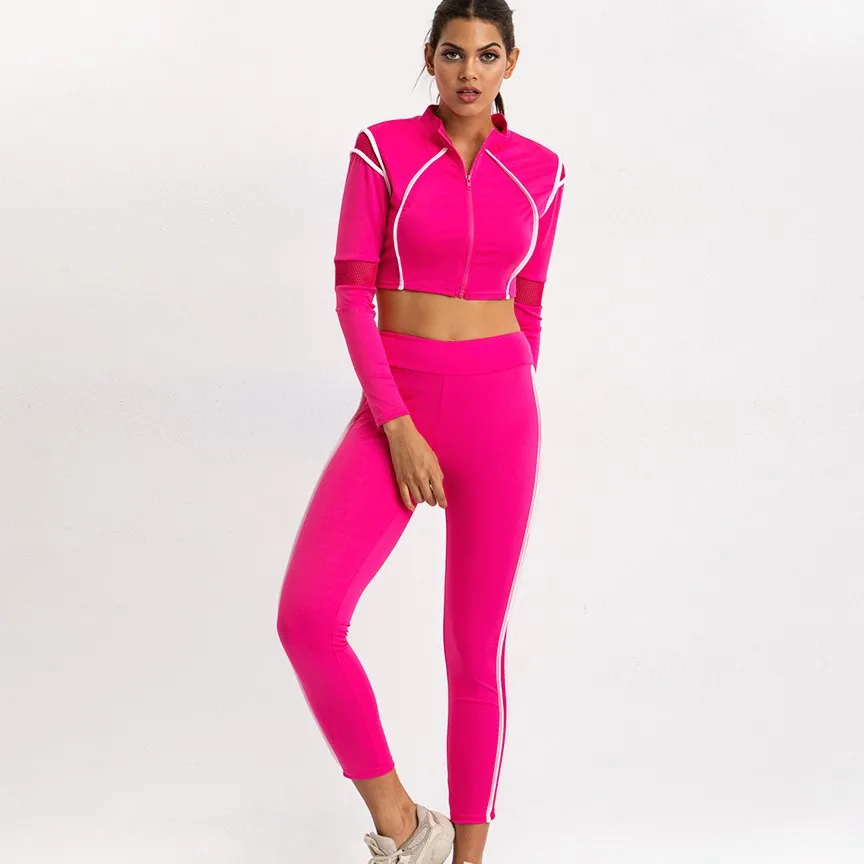 2019 taobao dropship websites fitness gym neon pink sportswear active wear tracksuit set