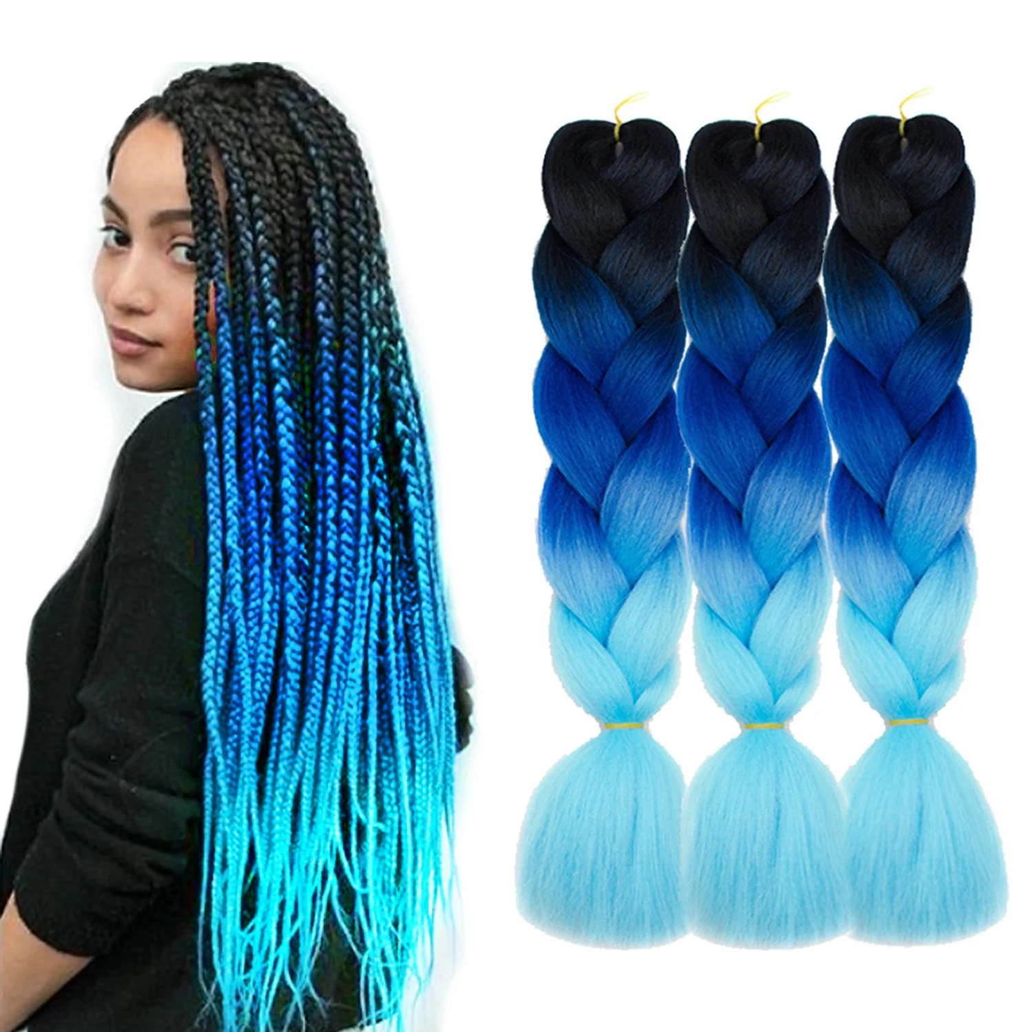 

Pre Stretched Braiding Hair Long Braid 24 Inch Professional Synthetic Fiber Crochet Twist Braids, Ombre color