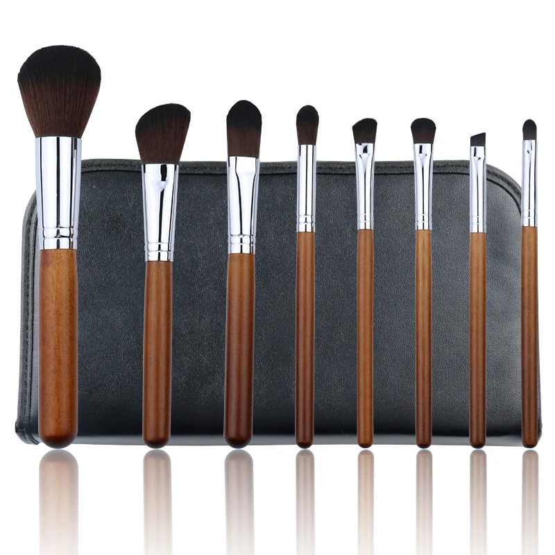 

8pcs professional real private label quality high end brown profession natural hair makeup brush set, As the picture