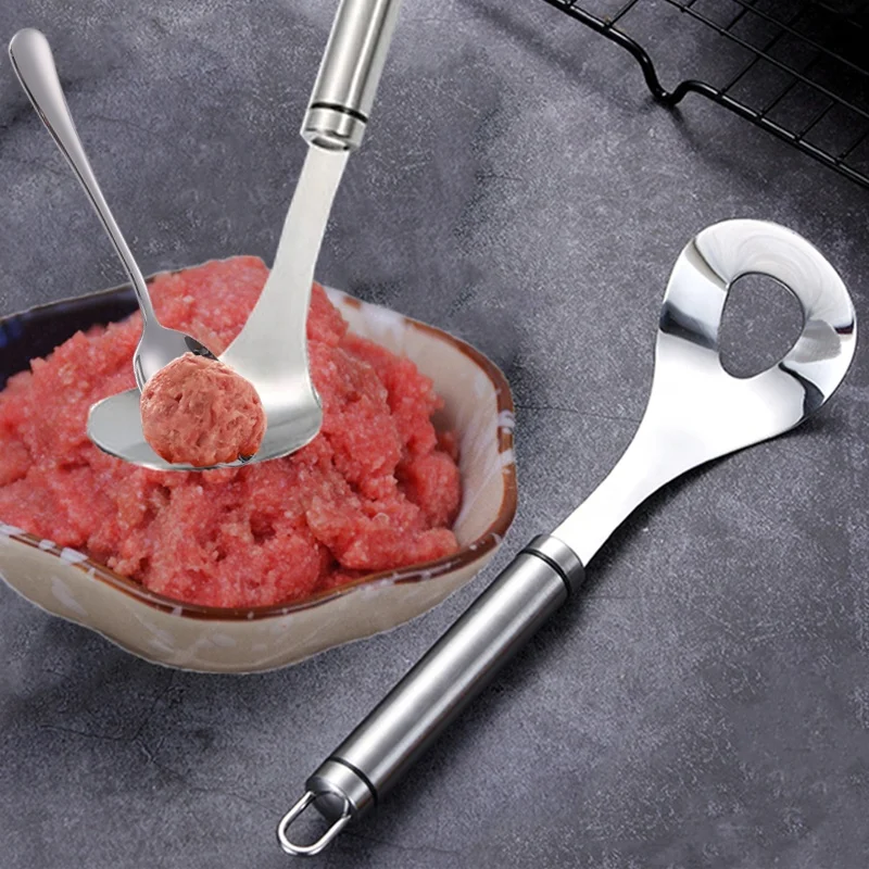 

Stainless Steel Meatball Fishball Spoon easy using Meatball Making Tool with long handle Meat Ball Mold DIY Kitchen Utensil, Silver