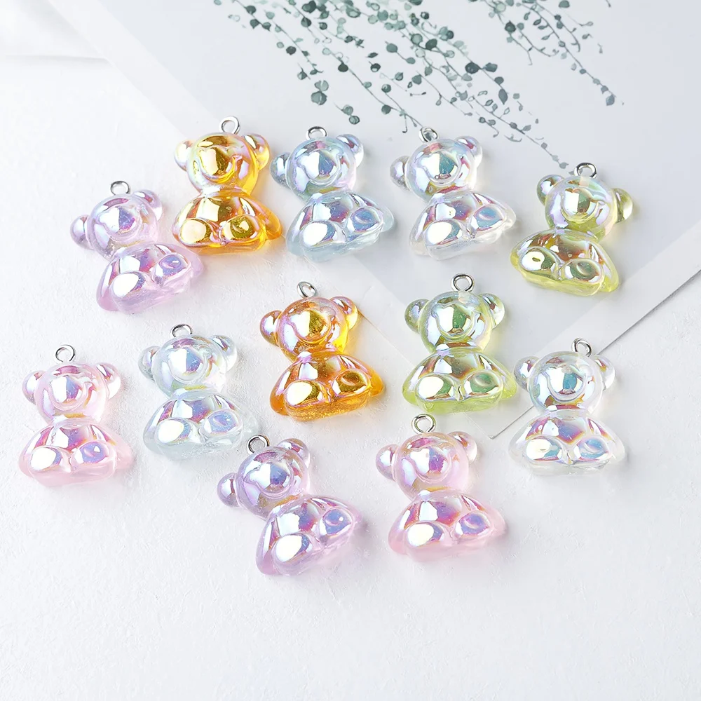 

Cute plating Color Gummy Resin Bear Decoration Craft Flatback Cabochon pendant charms DIY for jewelry making Kawaii Accessories