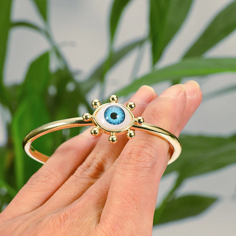 

High Quality Newest Fashion 18K Gold Plated Evil Eyes Charm Bangle 3D Blue Devil Eyes Bangle Bracelet