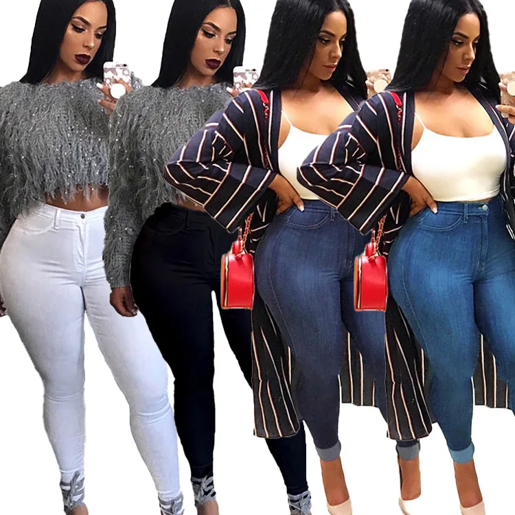 

Wholesale Summer Women Slim Stretch High Waist Europe and America Plus Size Skinny Jeans