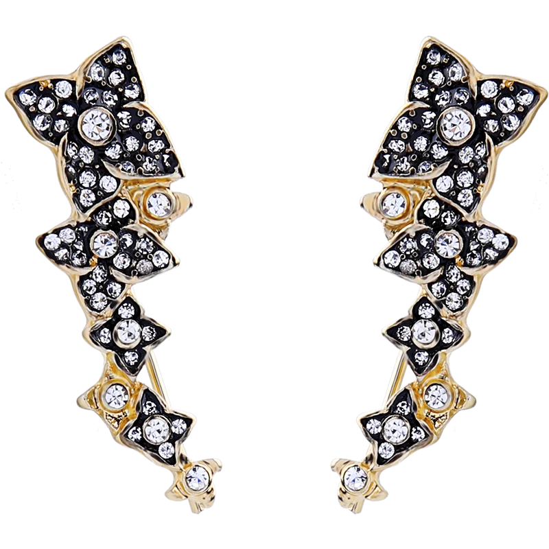 

ed01570c Luxury Vintage Diamond Black Flowers Four Leaf Clover Woman Jewelry Statement Earrings Clip 2021, As pictures