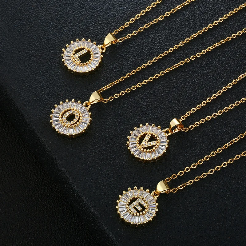 

Fashion Gold Plated Stainless Steel Chain CZ Cubic Zirconia Letter Pendant Necklace Crystal 26 Initial Alphabet Pendant Necklace, Picture color