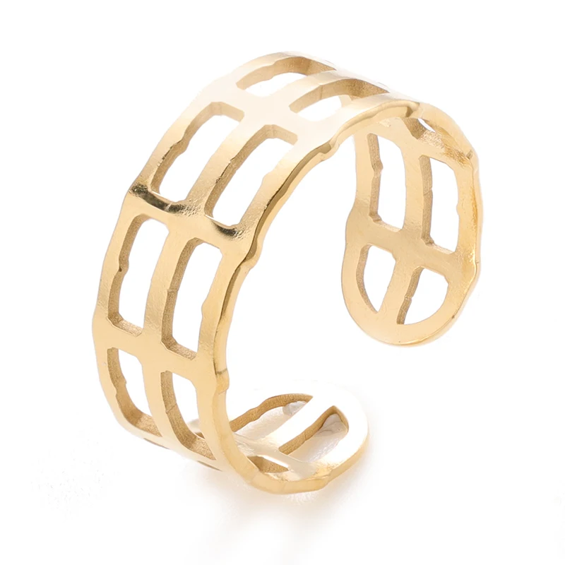 

JR0086 Amazon hot sale stainless steel gold Rectangular hollow ring Free Sample
