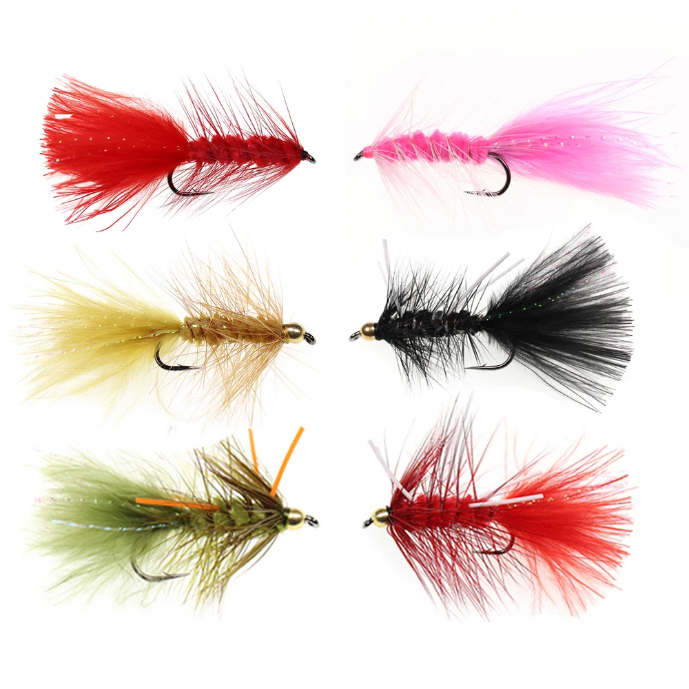

Trout Flies Wooly Bugger Lure Assortment Fly Fishing Streamer Flies OEM Hand Tied Artificial Fishing Baits Tackles Insect Lures, Pink, black, olive, brown, white etc