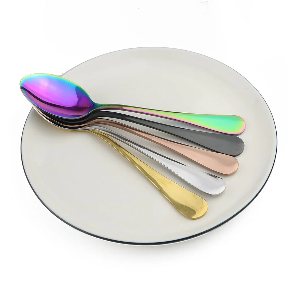 

Silverware Colorful Black Salad Dessert Scoop Set Stainless Steel Black Set Rice Soup Spoon Cutlery Teaspoon Dinnerware