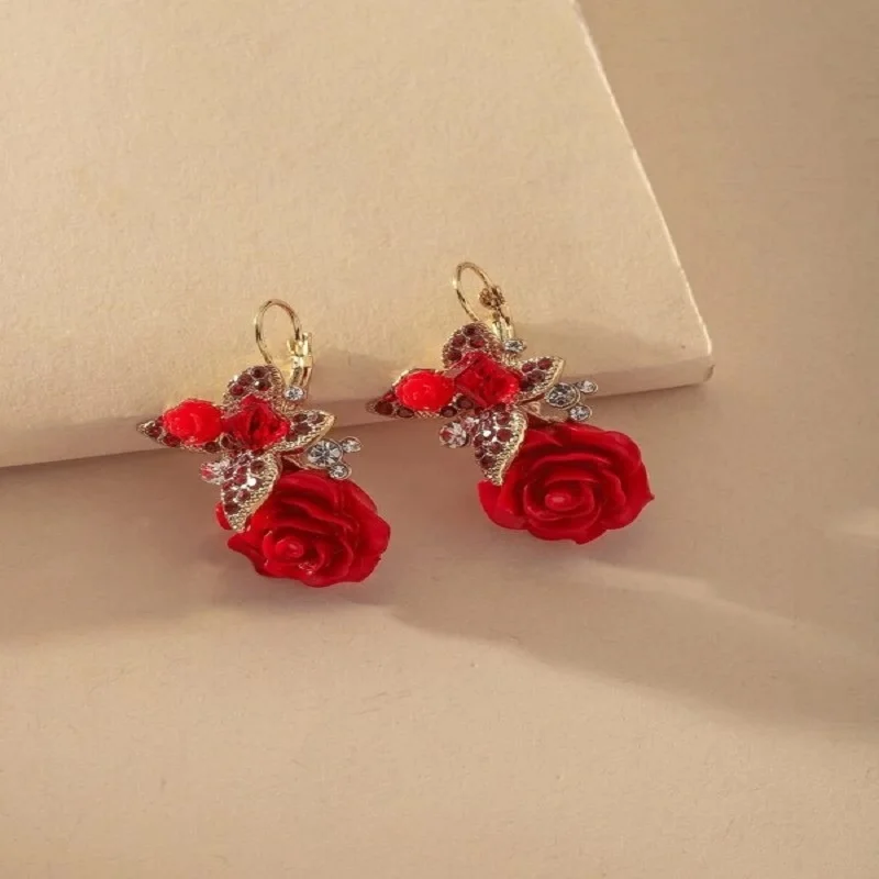 

fashion red crystal daisy flower earrings