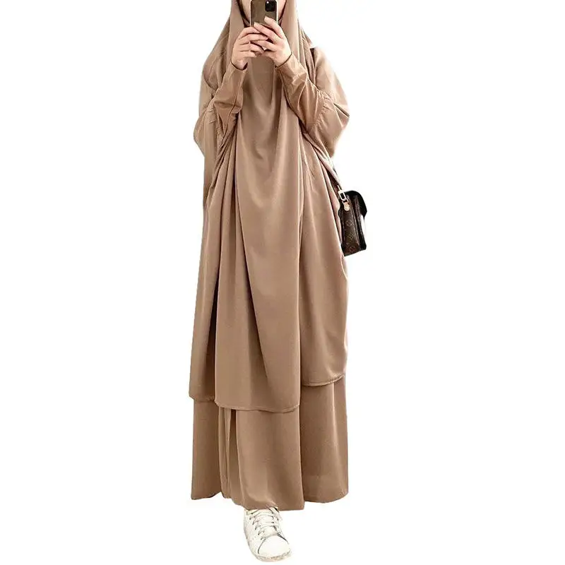 

2022 new Muslim hot-selling Plain Color Nida Prayer clothes french 2 pieces Batwing Sleeve jilbab