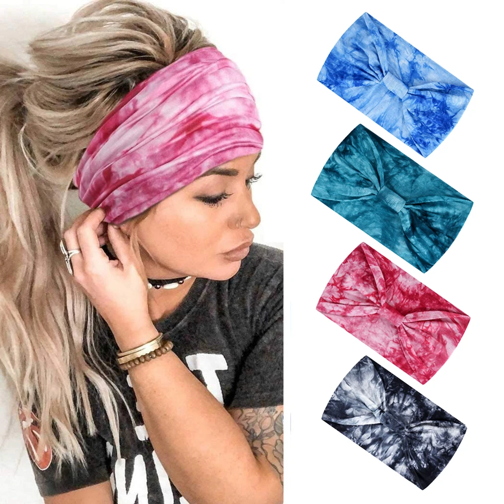 

Sports Polyester Boho Tie Dye Yoga Hairbands African Head Wraps Band Twist Elastic Turban Wide Knot Headband