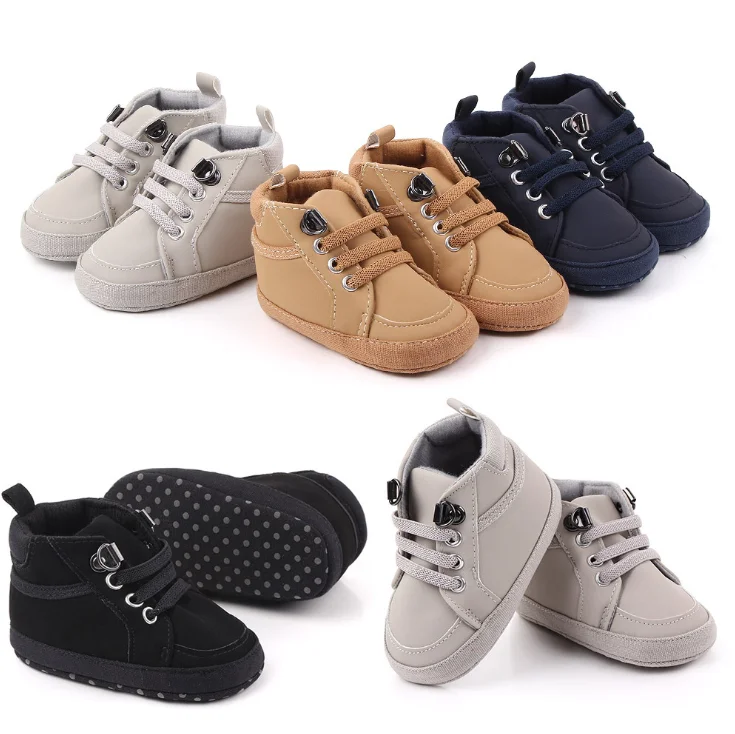 

Wholesale Boys High Top Artificial PU Baby Shoes Soft Sole Non-slip Toddler Baby Shoes Soft Sole Casual Shoes