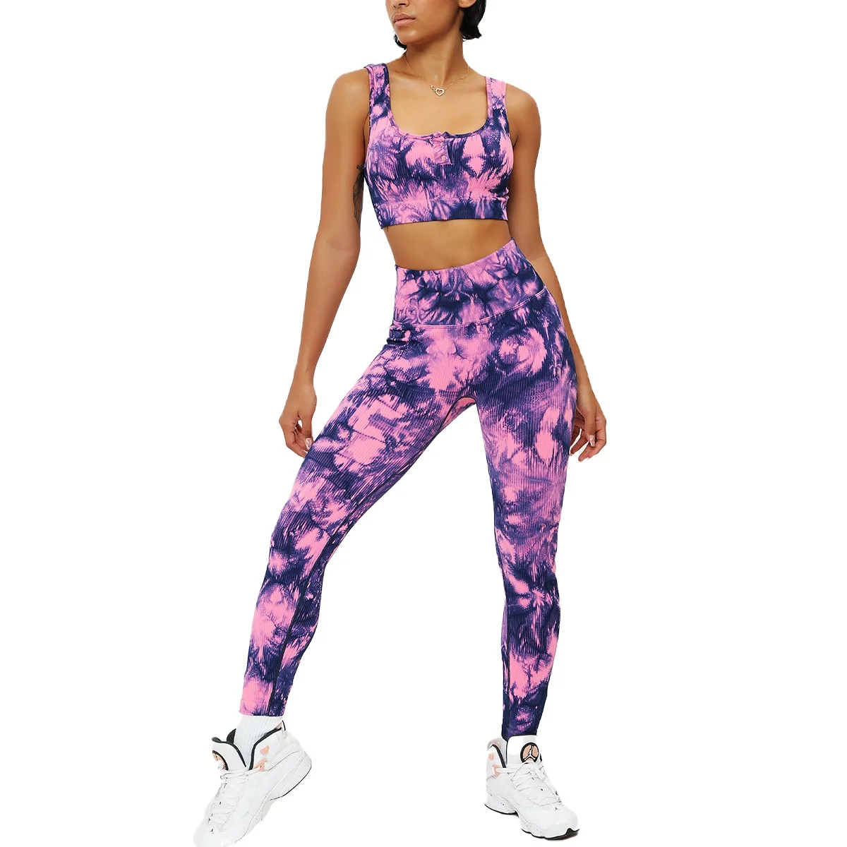 

sportswear wholesale women Tie dye Front collar button yoga workout body suit