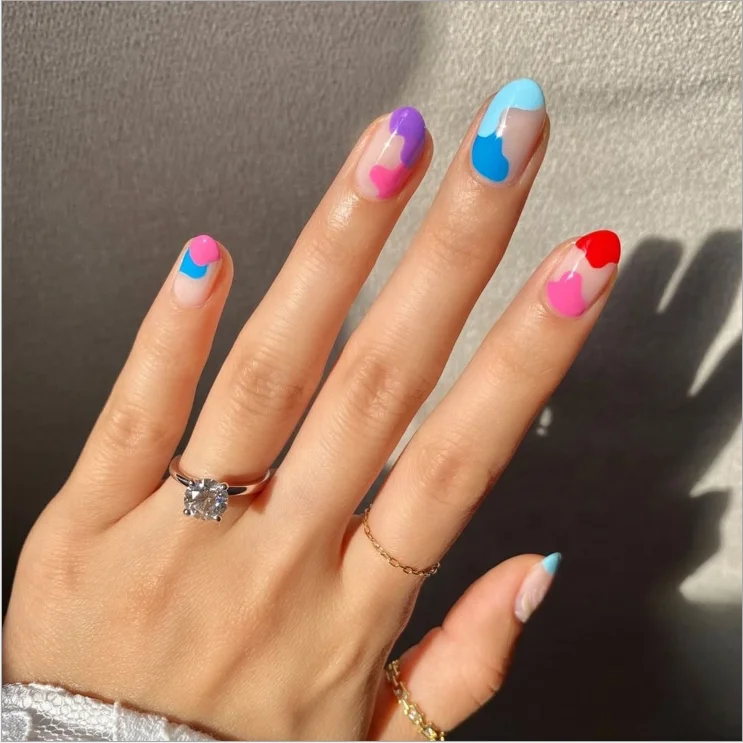 

Naixi High quality Almond french Rainbow custom Nail Art Acrylic press on nail ABS False Finger Nails for women, Natural ,multi-color,customized color