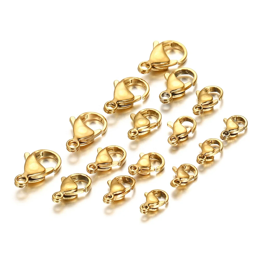 

30pcs/lot 9 10 11 12 13 15mm Wholesale jewelry Charms Lobster Gold stainless steel Clasp Lobster For Jewelry Making