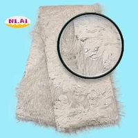 

New Arrival African Hot Selling White Brocade Lace With Feather Floral Woven Jacquard Fabric