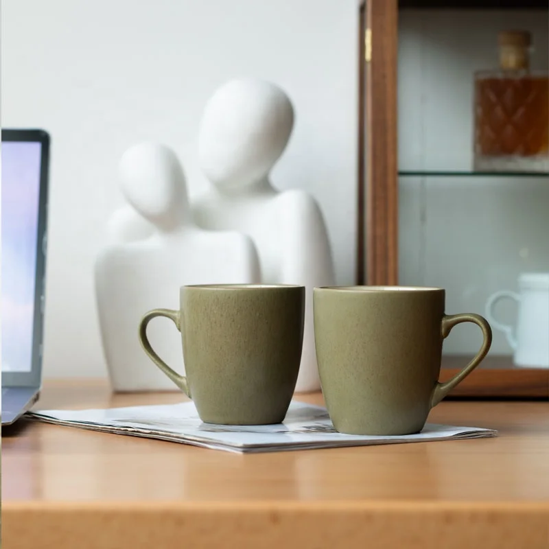 

Japanese retro milk breakfast cup home use oatmeal yogurt mug ceramic coffee cup with handle, Brown