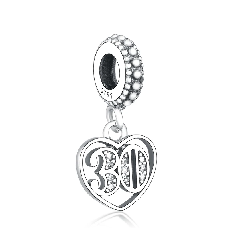 

New Arrival 925 Sterling Silver 30th Celebration Charms Number 30 Pendant For Pandora Bracelet Necklace Jewelry Making