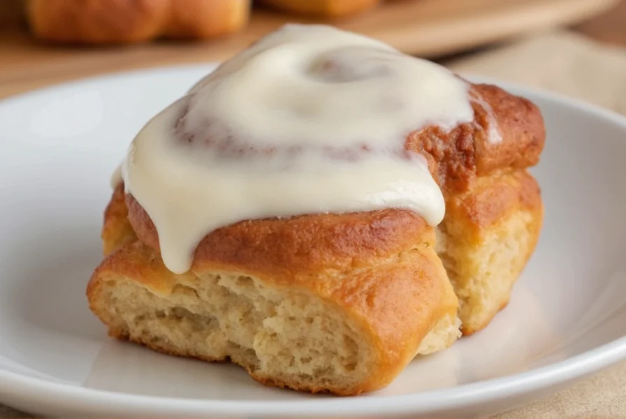Freshly baked cinnamon rolls with cream cheese frosting drizzled generously